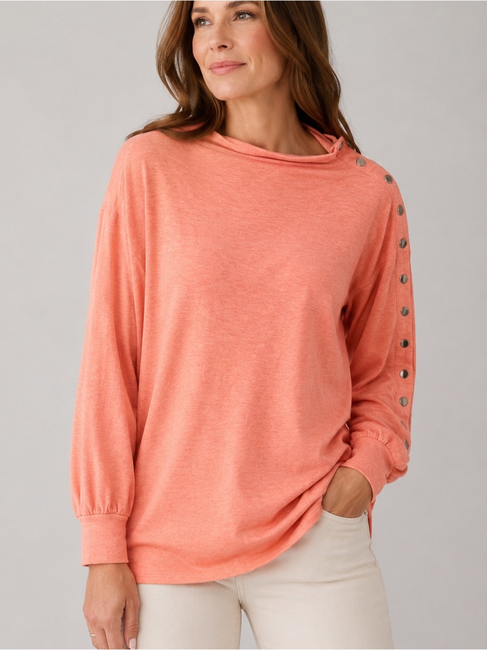 Soft Surroundings Arley Tunic Pullover Mock Funnel Neck Peach M
